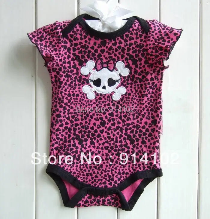 Skull Summer Infant Kids Girls Clothing Sets Bodysuits +Tutu Skirt + Headband  3 Piece Suits Leopard Baby Girl Clothes