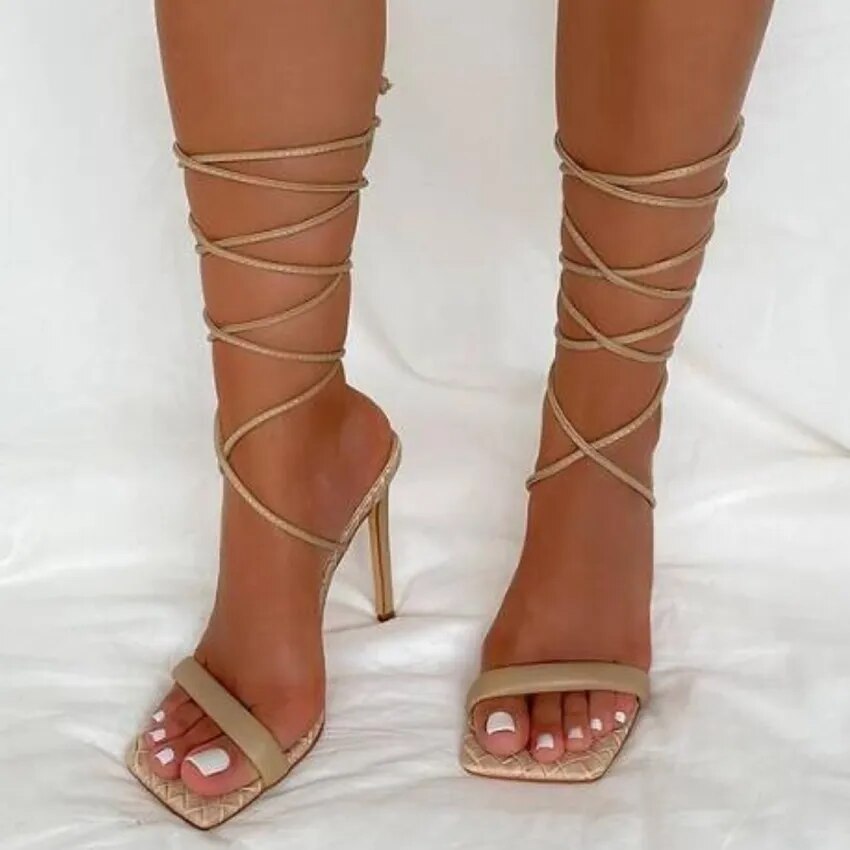 Summer White Black Woman Ankle Strap Sandals Leather Cross-Tied High Heels Shoes Sexy Lace Up Party Pumps