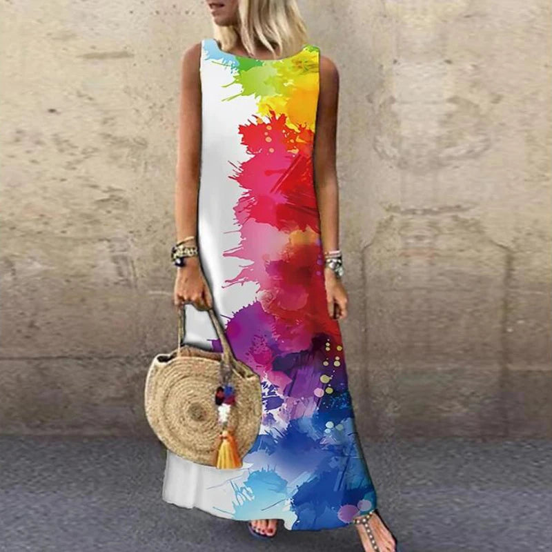 Vintage Floral Printed Maxi Dresses Women Summer Sleeveless Sundress Loose Casual Beach Long Dress Ladies Bohemia Party Vestidos