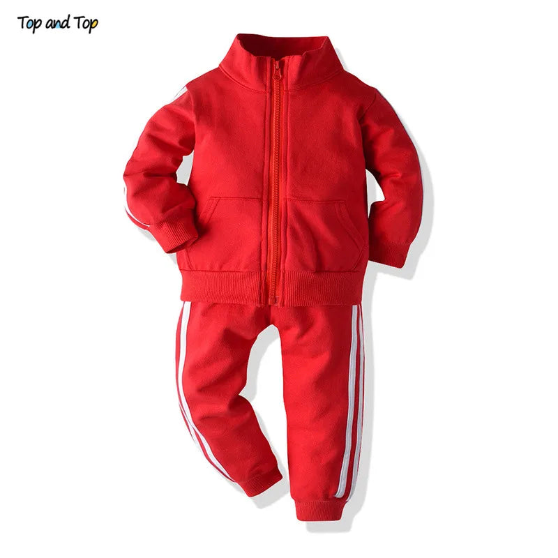 Top and Top Autumn Fashion Infant Baby Boy Casual Clothes Set Striped Zipper Tops+Trousers Tracksuit Toddler Girls Clothing