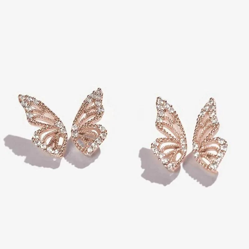 Rhinestone Butterfly Wing Stud Earrings^