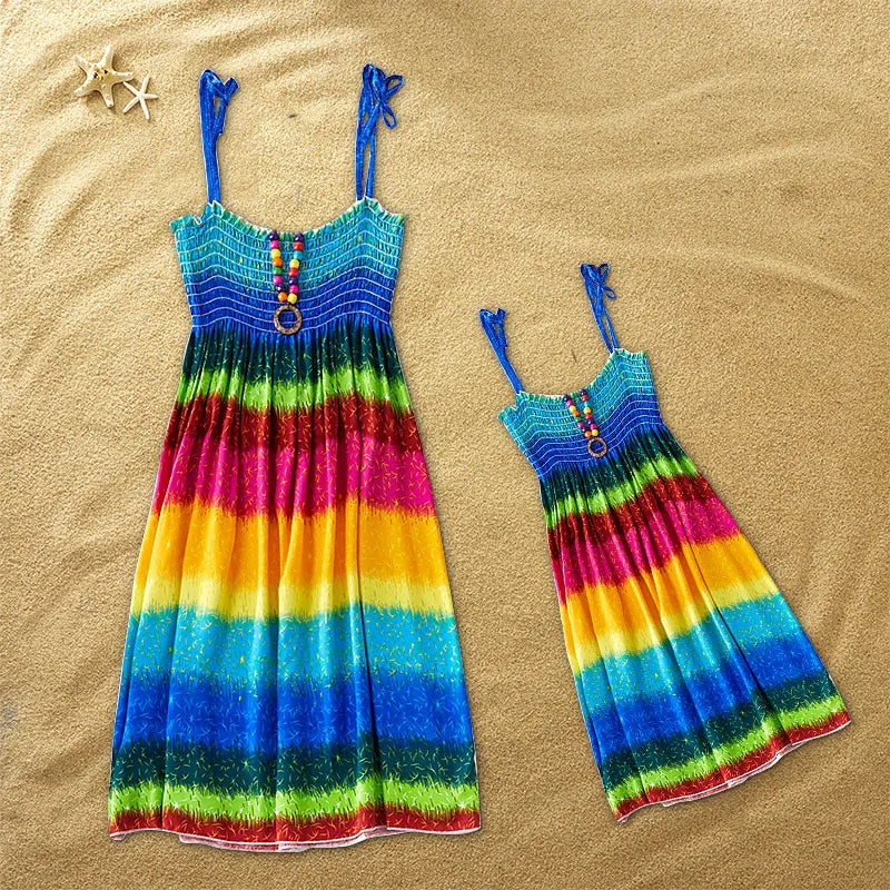 Summer Family Dress Mother and Daughter Matching Outfits Bohemian Beach Floral Sundress Dresses For Mom Girl Family Look Sets