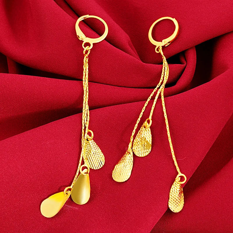 Real 100% 14 K Yellow Gold color Earrings for Women Fine Orecchini Bizuteria Gemstone 14K Gold Garnet Jewelry Drop Earrings