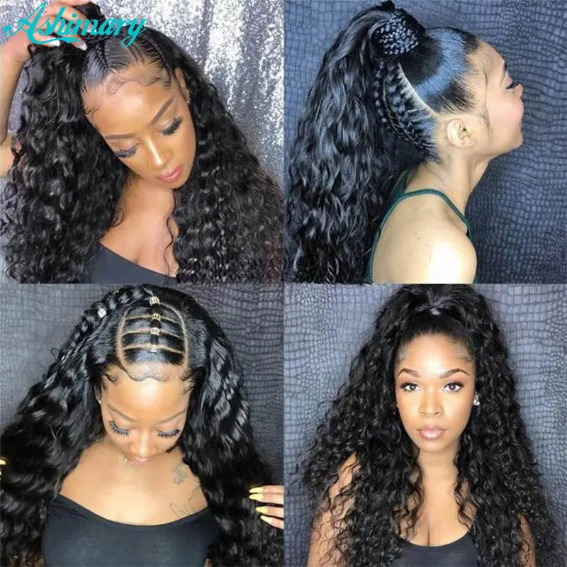 Ashimary 360 Full HD Lace Frontal Human Hair Wigs Deep Wave Curly 360 Transparent Lace Wigs Pre Plucked Hairline With Babyhair