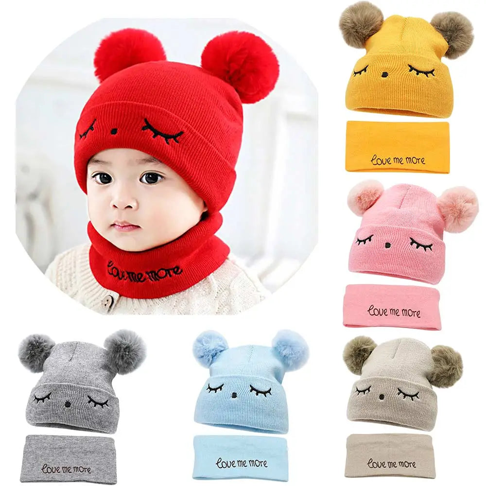 TYRY.HU 2Pcs Baby Winter Hats Scarf  Baby Beanies Cap hat male knitted plush Cap For Girls Boys Kids Winter Warm Hat Scarf Set