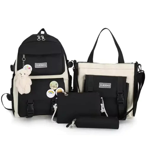 5-Piece Canvas Backpack Set for Teen Girls Fashionable School and Travel Bags^