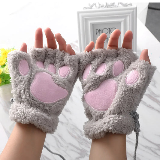 Fluffy Animal Paw Gloves 