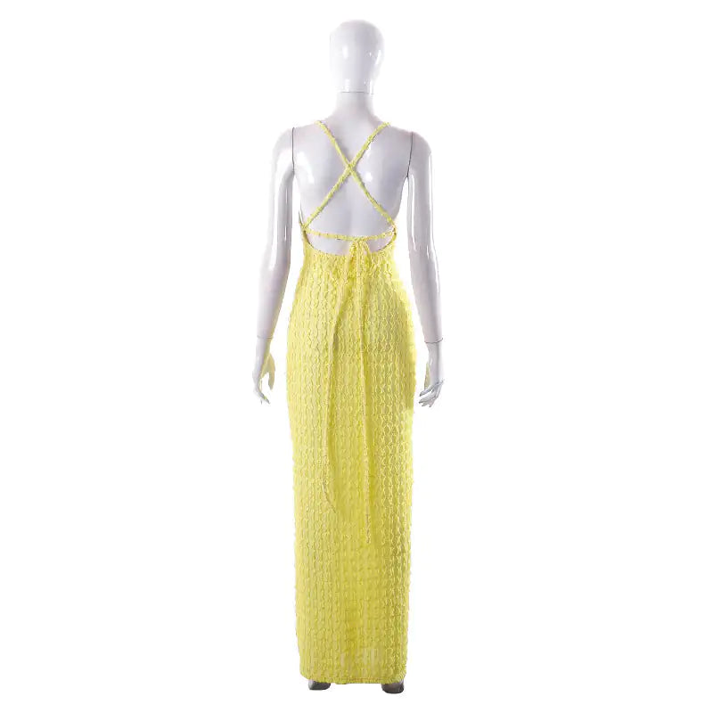 Summertime Fine Textured Cross Strap Maxi Dress 