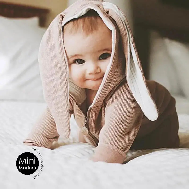 Rabbit Ear Hooded Baby Rompers 