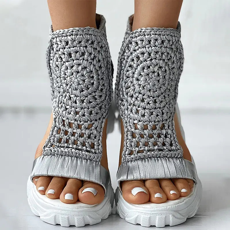 Braided Geometric Wedge Sandals 