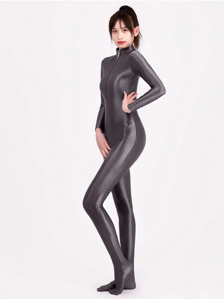 Glossy Elastic One-Piece Jumpsuit 