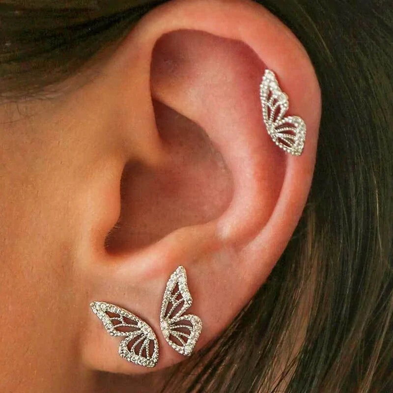 Rhinestone Butterfly Wing Stud Earrings^