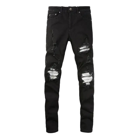 Men's Black Color Ripped Skinny Jeans 