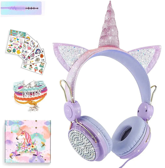 ^Princess Purple Unicorn Wired Headphones with Mic