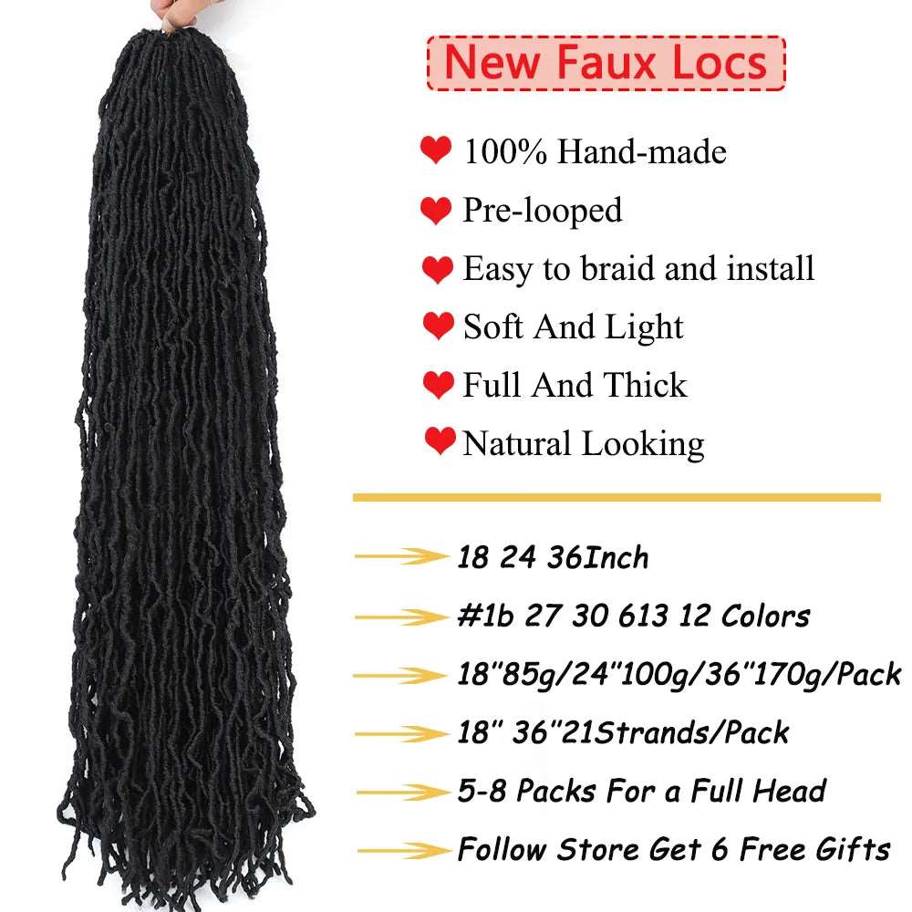 18 24 36 Inch 6 Packs Soft Locs Crochet Hair New Faux Locs Crochet Hair Pre Looped Crochet Hair for Black Women 21 Strands/Pack - MaiM