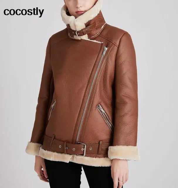 High Quality Woman's Faux Leather Fur Coat 