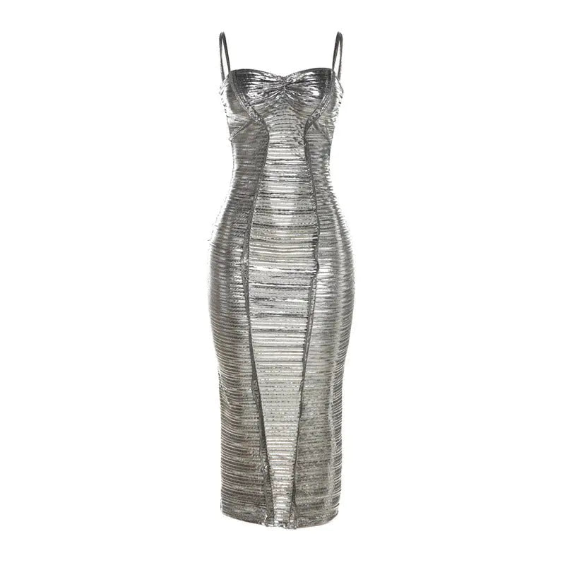 No Ceilings Metallic Midi Dress