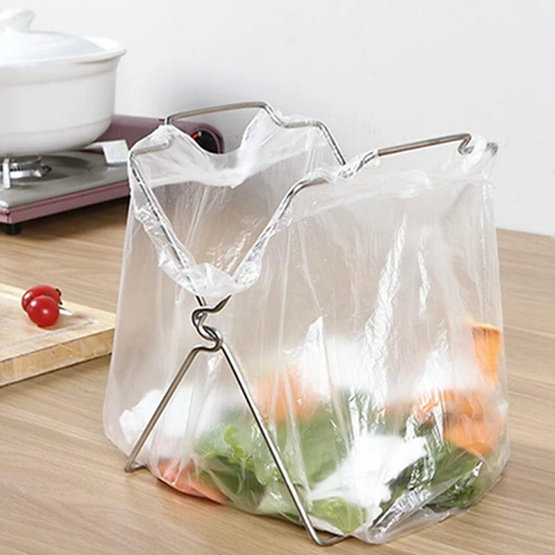 Plastic Bag Hanging Rack Stand Rack Stainless Steel Garbage Bag New Creative Kitchen Rag Folding Garbage Storage Clean Bags