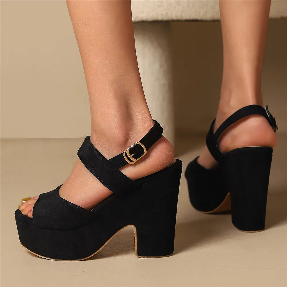 Woman Sandals High Heels Female Platform Ankle Strap Buckle Ladies Flock Wedge Shoes 2024 Summer Dropshipping Sandalias De Mujer