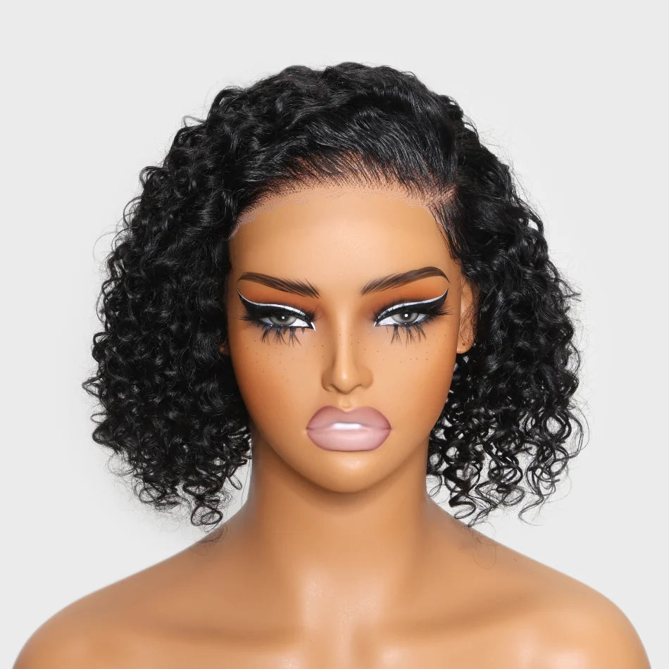 Unice Hair Short Bob Pixie Cut Wig Bye Bye Knots Wig 7x5 Glueless Lace Bleached Knots For Black Women Peruvian Curly closure wig