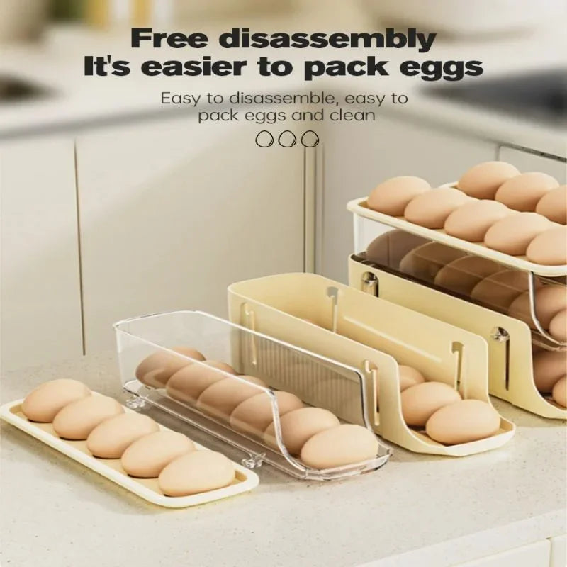 Refrigerator Egg Storage Box Removable Automatic Rolling Egg Organiser Rolldown Refrigerator Egg Dispenser For Kitchen