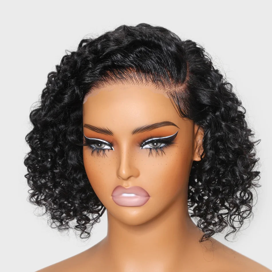 Unice Hair Short Bob Pixie Cut Wig Bye Bye Knots Wig 7x5 Glueless Lace Bleached Knots For Black Women Peruvian Curly closure wig