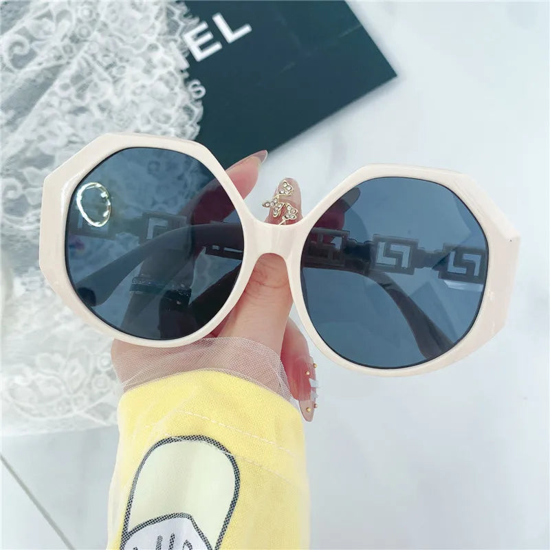 Trend Big Irregular Frame Sunglasses Women Men Luxury Designer Vintage Metal Hollow Fashion Shades UV400