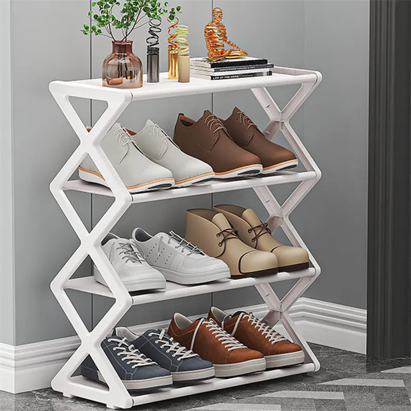 X-Shaped Shoes Rack Holder Assembled Detachable Shoecase Sneakers Slippers Dustproof Storage Organize Space Saving Stand Shelf