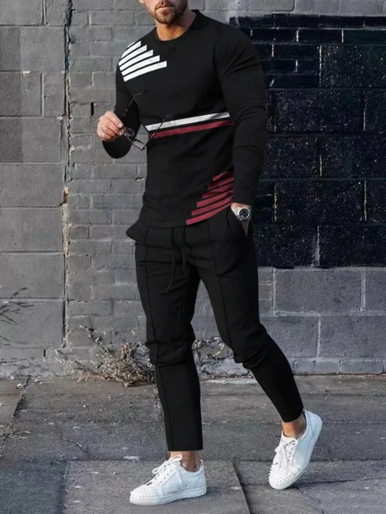 New Sportswear Sweatshirt+Long Sweatpants 2 Piece Sets Men Tracksuit 3D Printed Casual Trend Oversized Clothing Sportwear Suit