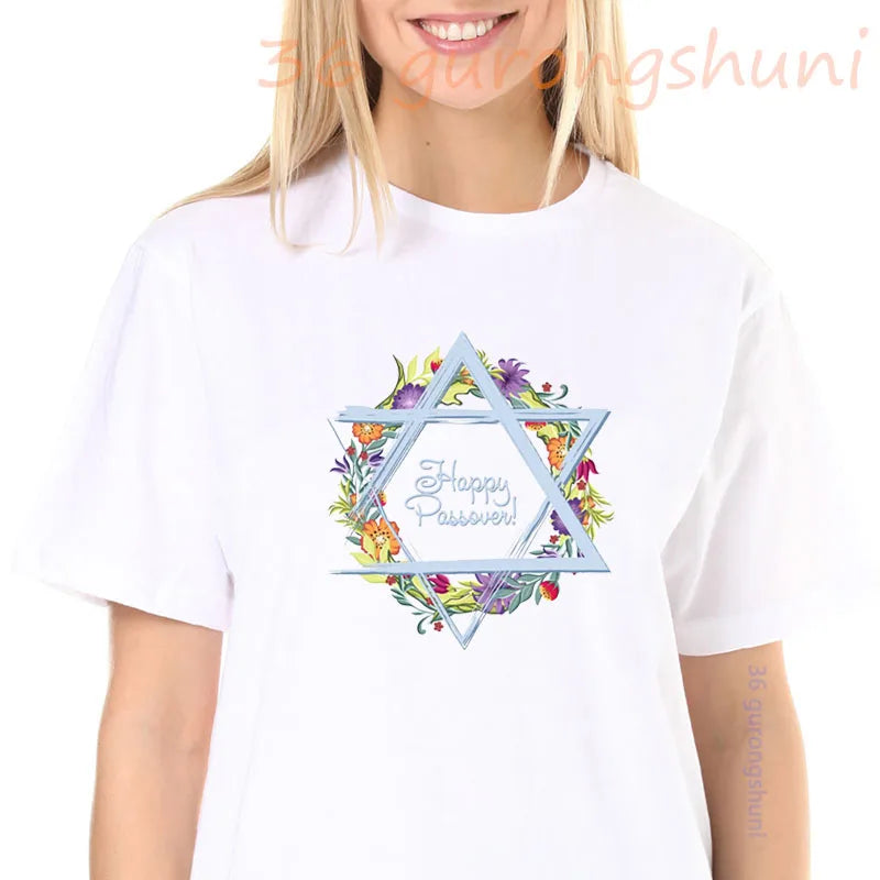 Women’s t-shirts Ladies summer tops tees Happy passover jewish t shirt Yahadut tshirt women clothes girls clothing חג פסח שמח