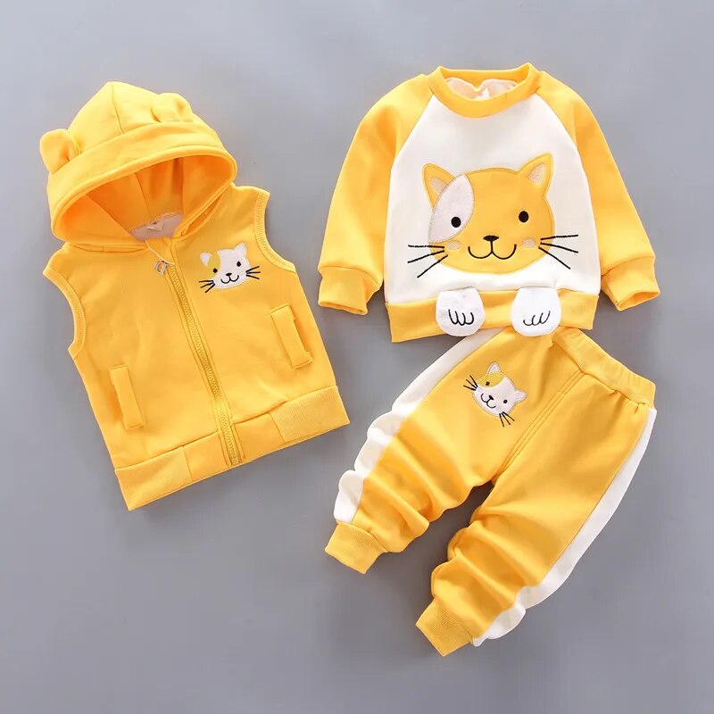 Winter Cold Children Set Boy Girl Thicken Plush Warm 2021 New Cartoon Bear Vest+Top+Pant 3Pcs for Kids Clothes Baby Clothing Set