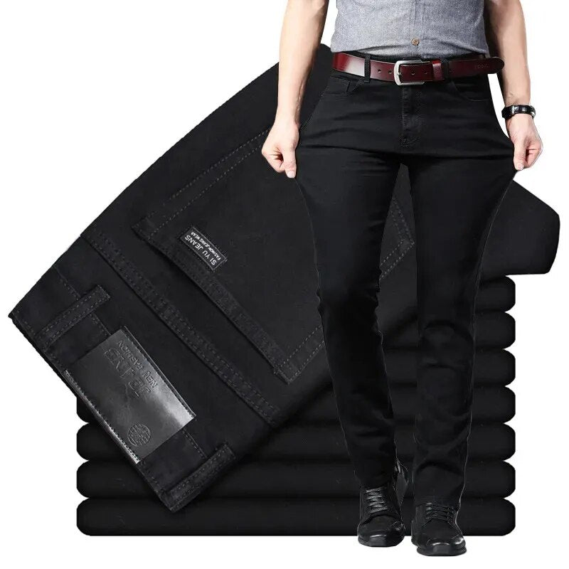 Men Plus Size Jeans 38 40 Slim Skinny Stretch Straight Classic Version of Simple Black Denim Pants Male Brand Clothing