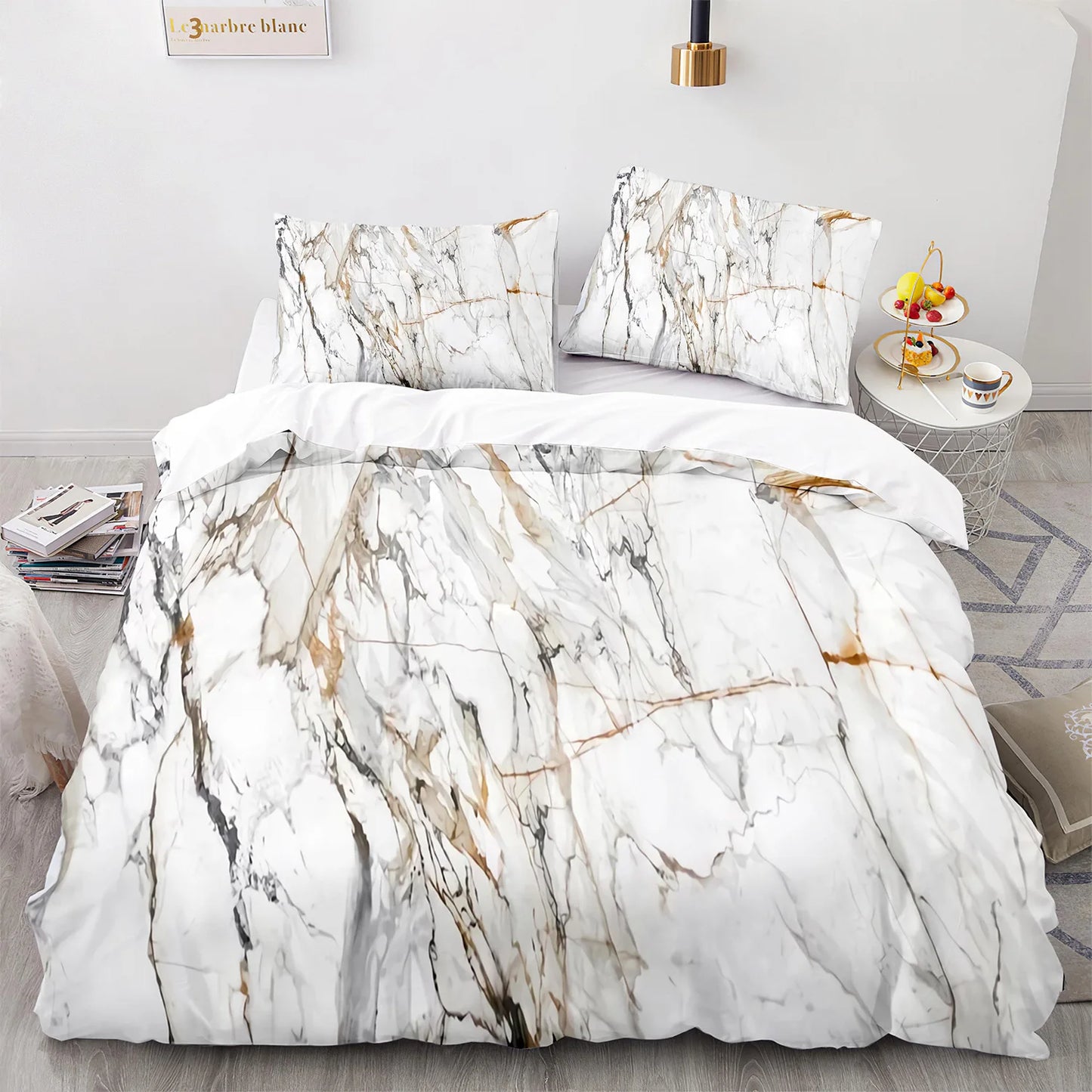 White Marble Twin Duvet Cover Set Marble Printed Bedding Set Black Grey White Abstract Queen King Soft Polyester Comforter Cover