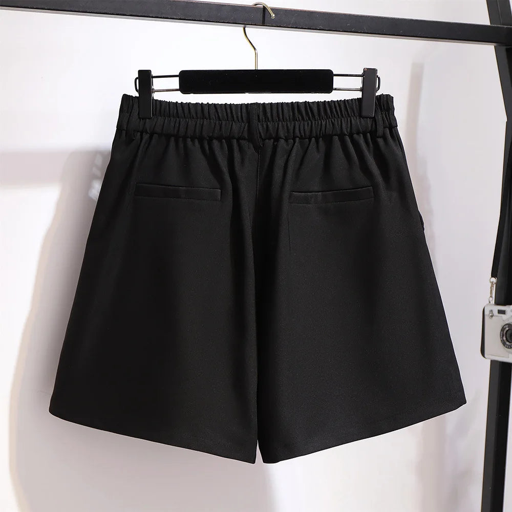 Plus Size Shorts For Women Large Loose Casual Elastic Waist High Waist Wide Leg Shorts SummerBlack 4XL 5XL 6XL 7XL Clothing