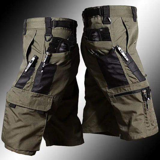 Military Green Outdoor Work Pants  Men's Camouflage Solid Color Training Shorts Summer Multi Mouth Bag Military Style Shorts