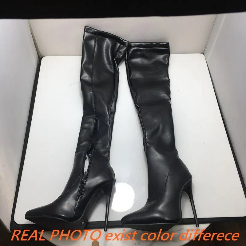 ORCHA LISA Winter Shoes Women Stilettos Thin Heels Over The Knee Boots Pointed Toe Stretched Zipper Thigh high Booties  US 13 15