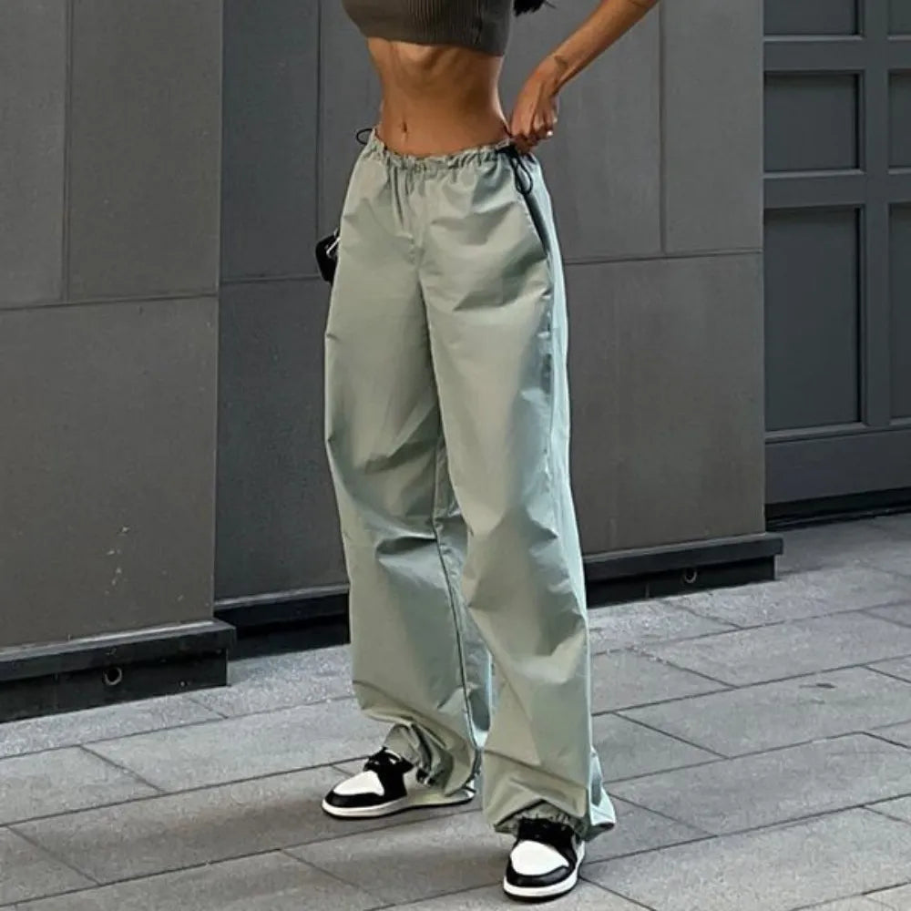 Women Pants High Waist Vintage Solid Loose Streetwear Baggy Retro Sporty Pockets Wide Leg Y2K Trousers Overalls