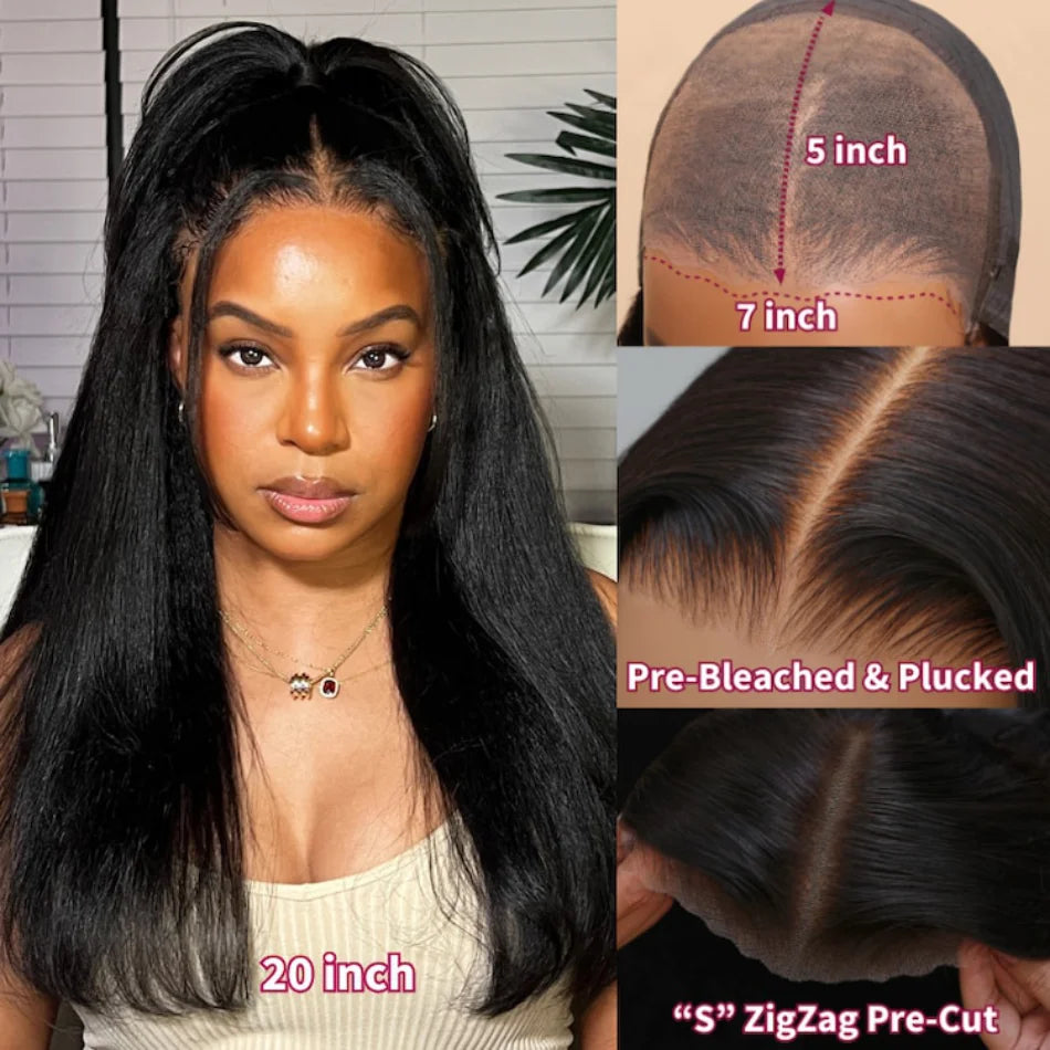 Unice Hair Bye Bye Knots Wig 7x5 Invisible Knots Pre-Cut Lace 4C Kinky Yaki Edges Straight Put On And Go Glueless Wig Human Hair