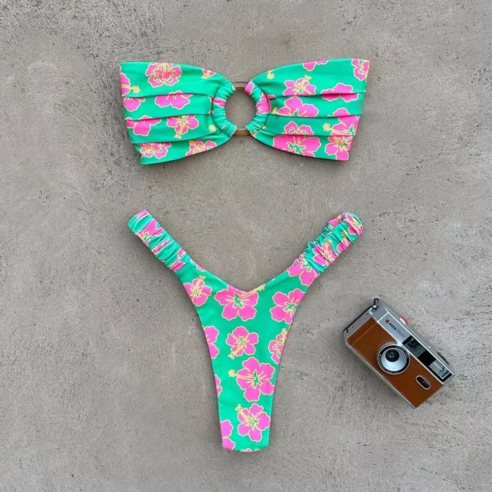 Micro Bikini Push Up Women Swimsuits 2024 Sexy Female Swimwear Brazilian Bikini Set Thong Biquini Swim Suits Print Beachwear