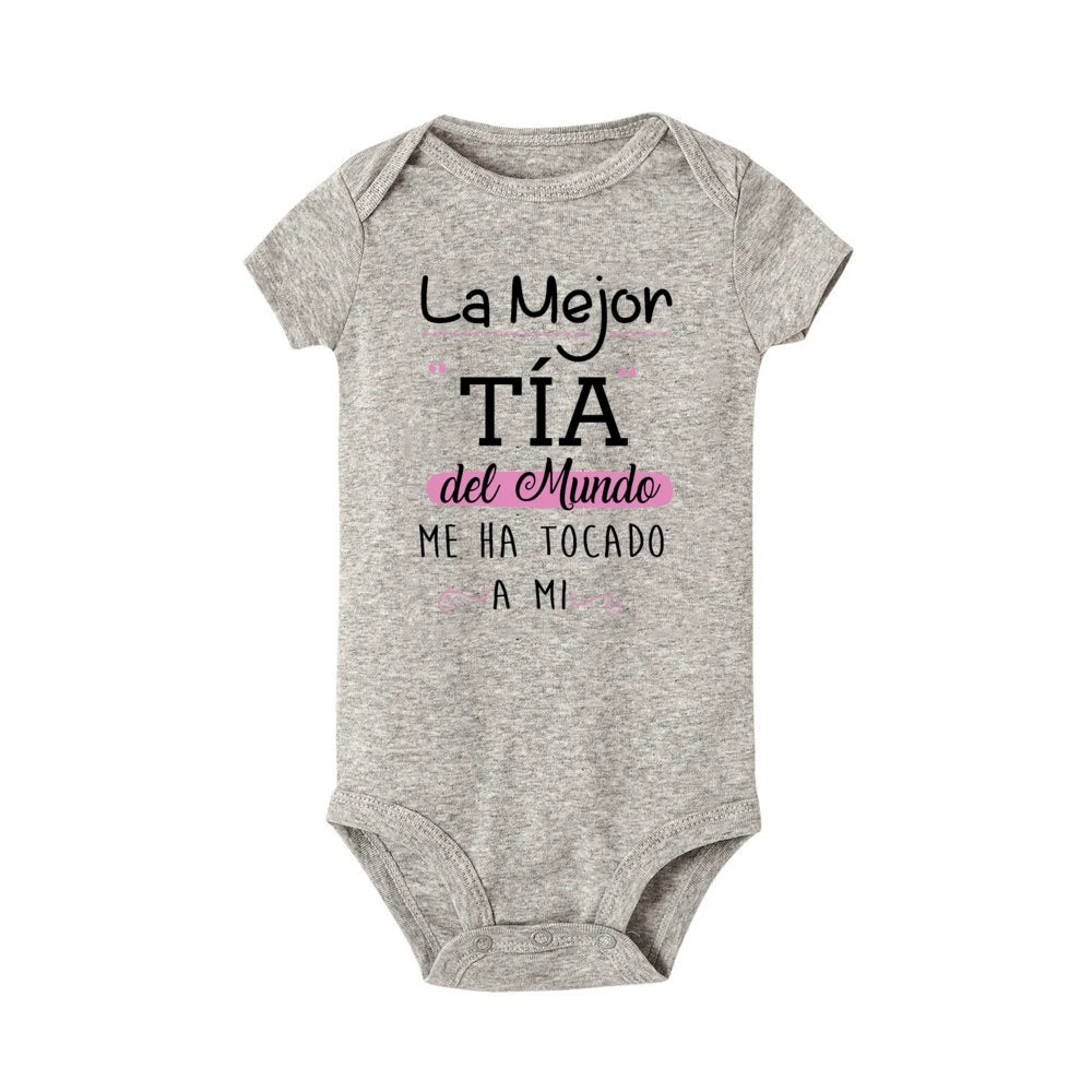 The Best Aunt in The World Spanish Printed Baby Romper Infant Summe Jumpsuit Funny Newborn Short Sleeve Bodysuit Toddler Clothes