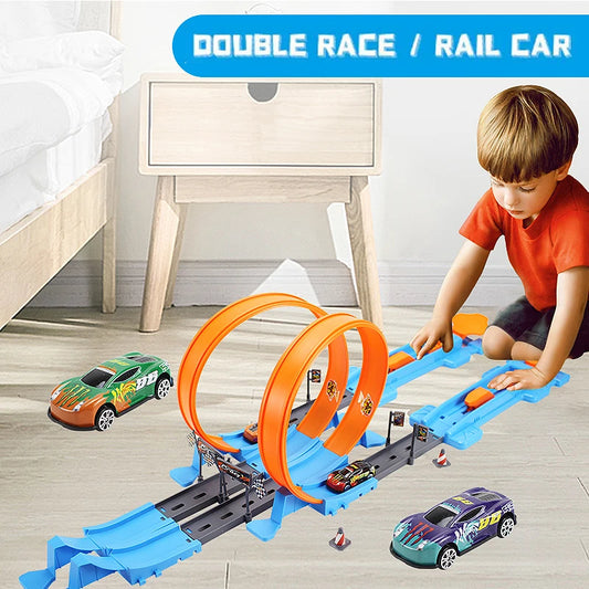 Racing Track Stunt Speed Double Car Wheels Model Toys For Kids Diy Assembled Rail Kits Boys Girls Children Christmas Gift