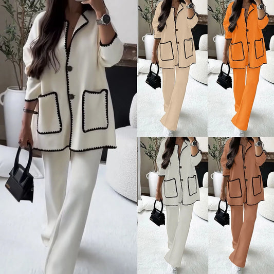 Women Coat Dress Set Women Autumn Winter 2 Piece Sets Matching Sets Two Pieces Sets Long Casual Petite Pants Suits for Women