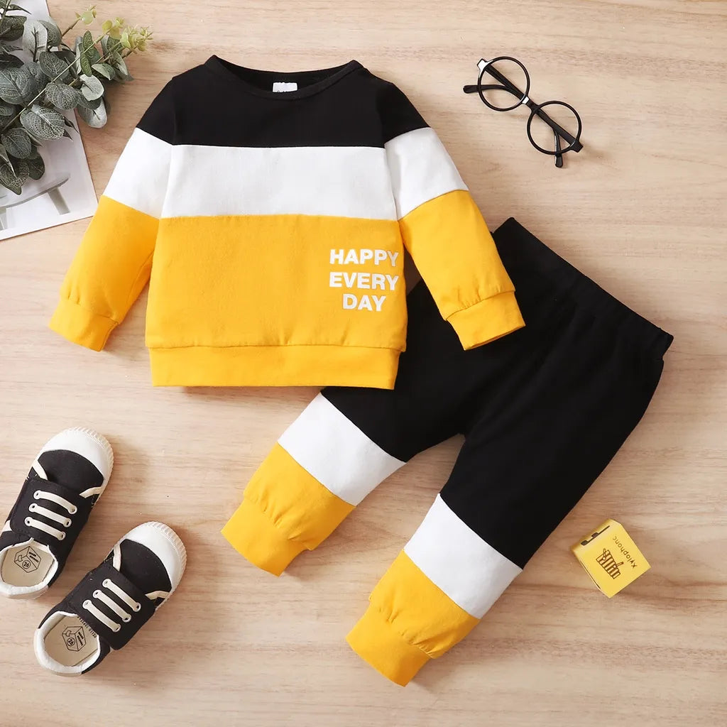 Newborn 0-2 Years Baby Boy Suit 2PCS Clothes Print Long Sleeve T-shirt Top + Long Pant Set Sport Casual Autumn Outfit Clothing