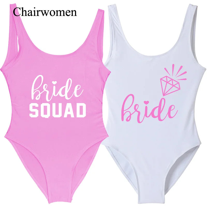 S-3XL Bachelorette Party One Piece Swimsuit Bride &Bride Squad Lady Wedding Party Lining High Leg Women Swimsuit Swimwear Bikini