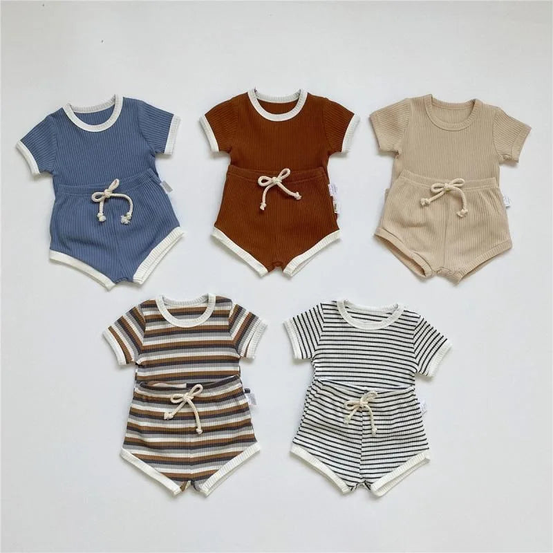 Unisex Baby Short Sleeve Shirt Solid Shorts Casual Outfits Set with Pants for Little Boy Clothing 2pc Girls Casual Clothes Sets