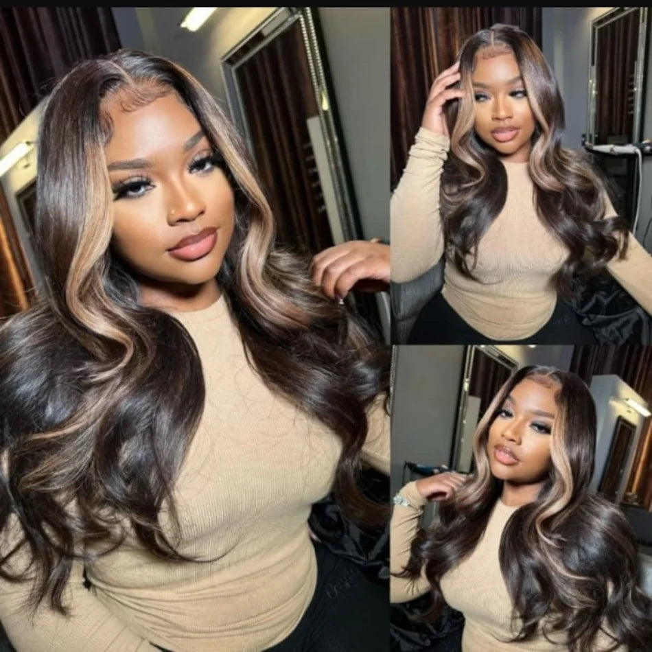 UNice Hair Bye Bye Knots Wig 7x5 Blonde Highlight Balayage Black Body Wave Pre Bleached Invisible Knots Glueless Wig Human Hair