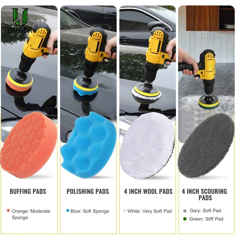 UNTIOR Electric Drill Brush Attachment Set Power Scrubber Brush Car Polisher Kitchen Bathroom Cleaning Kit Toilet Cleaning Tools