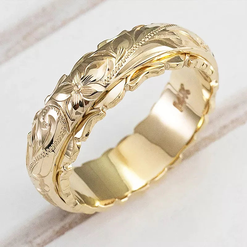 Yellow Gold Suspended Carved Rose Flower Ring for women and men gold rings 14 k Women's jewelry rings Wedding Anniversary