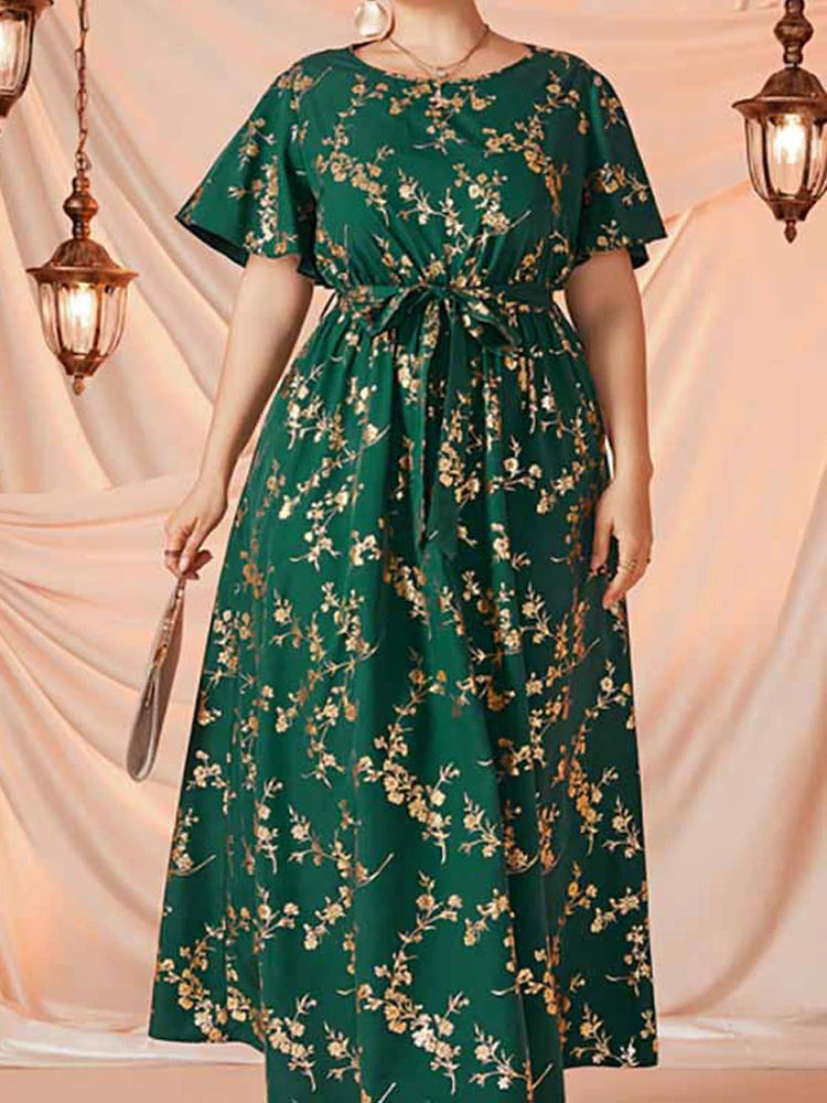 Plus Size Summer Dress Woman 2022 Female Short Sleeve Glitter Floral Print Luxury Party Dress Loose Oversized Maxi Long Dresses