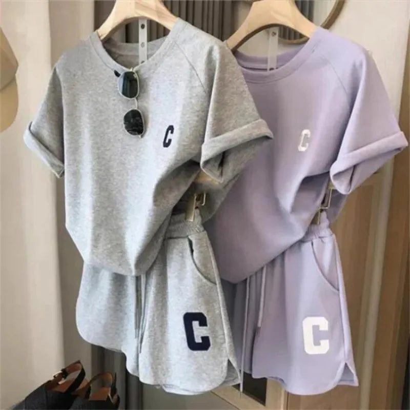 Summer Clothing for Women LOOSE Casual Sports  Wide Leg Shorts Two Piece Sets Womens Outifits Korean Fashion Solid Outifits